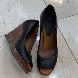 Michael Kors Black and Brown Peep Toe Wedges